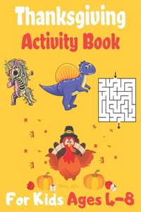 Thanksgiving Actvity Book For Kids Ages 4-8