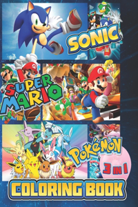 3 in 1 Super Mario Sonic Pokemon Coloring Book