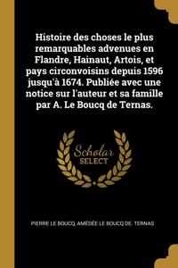 Histoire des choses le plus remarquables advenues en Flandre, Hainaut, Artois, et pays circonvoisins depuis 1596 jusqu'à 1674. Publiée avec une notice sur l'auteur et sa famille par A. Le Boucq de Ternas.