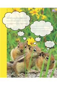 Cute Rocky Mountain Chipmunk Yellow Flowers Photograph Wide-ruled Lined School Composition Notebook