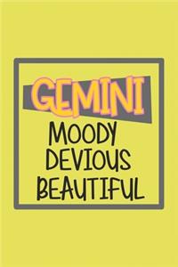 Gemini Moody, Devious, Beautiful Zodiac Horoscope lined blank notebook