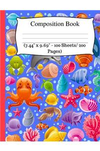 Composition Book: Cute Sea Animals Notebook, Wide Ruled Composition Book for Kids, Cute Notebooks for School, Wide Ruled Lined Paper. (7.44