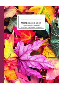 Composition Book Colorful Autumn Fall Leaves Wide Rule