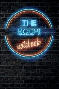 The BODHI Notebook: Vintage Blank Ruled Personalized & Custom Neon Sign Name Dotted Notebook Journal for Boys & Men. Wall Background. Funny Desk Accessories. Retro Back