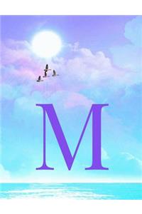 M: Monogram Initial M Notebook for Women, Teens and Girls - See your Initials in the Clouds Paradise Purple Sky - 8.5 x 11 Composition Notebook, Journa