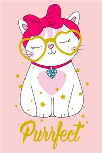 Super Cute Kawaii Purrfect Cat with Glasses and Bow Notebook