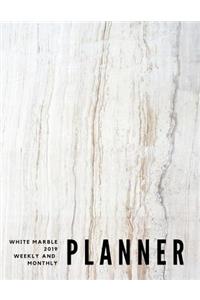 White Marble 2019 Weekly and Monthly Planner