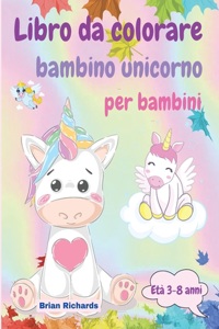 Libro da colorare bambino unicorno per bambini