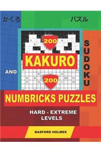 200 Kakuro sudoku and 200 Numbricks puzzles hard - extreme levels.