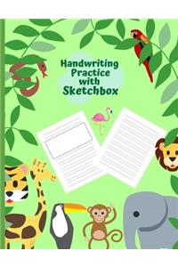 Handwriting Practice with Sketch Box: Write and Draw, Pages With Dotted Mid Line and Pages with Drawing Space KS1 and 2, Jungle Safari Cover theme, Early Learning Gift