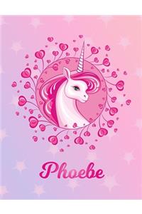 Phoebe: Unicorn Large Blank Primary Handwriting Learn to Write Practice Paper for Girls - Pink Purple Magical Horse Personalized Letter P Initial Custom Fir