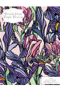 Stained Glass Purple Flowers Large 8.5 X 11 2015 Monthly Planner