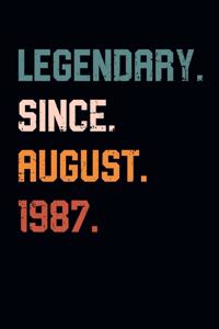 Blank Lined Journal, Notebook, Diary, Planner - Legendary Since August 1987 - 32nd Birthday Gift For 32 Years Old Men and Women born in August
