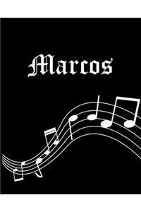 Marcos: Sheet Music Note Manuscript Notebook Paper - Personalized Custom First Name Cover - Musician Composer Instrument Composition Book - 12 Staves a Page