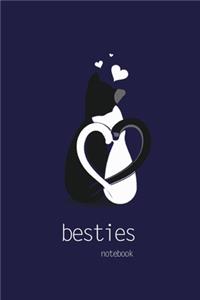 Besties Notebook, Blank Write-in Journal, Dotted Lines, Wide Ruled, Medium (A5) 6 x 9 Inches (Blue)