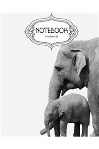 Notebook Journal Dot-Grid, Lined, Blank No Lined: Black White Elephants: Pocket Notebook Journal Diary, 120 pages, 8" x 10" (Notebook Journal)