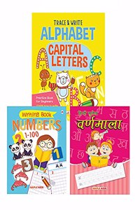 Writing Book Set - Alphabet Capital Letters, Hindi Varnmala, Numbers 1-100
