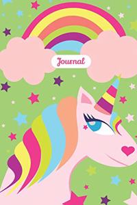 Journal: Cute Green Unicorn & Rainbow 6x9 Blank Lined Journal, 120 Pages