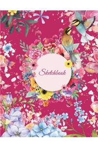 Sketchbook: Pink Color Flowers, Blank Paper For Drawing And Sketching 120 Pages Large Size 8.5" x 11" Artist Sketchbook for Sketching, Journaling, Drawing and C