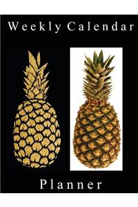 Weekly Calendar Planner - 70 Weeks - (8.5 X 11) - Gold and Real Pineapple: Gold Pineapple compared to a Real Pineapple, Black Background