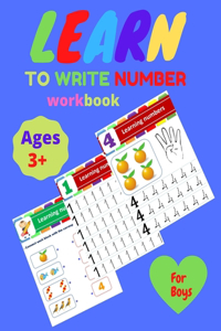 Learn to Write Number Workbook For BOYS Learning Number age 3+