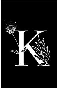 K: Monogram Initial Blank Lined Notebook & Journal for Girls, Women & Teens. Stylish Botanical Letter in Black & White. Perfect Gift in a Handy Compact