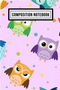 Owl Wide Ruled Composition Notebook