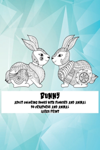 Adult Coloring Books with Flowers and Animal - 50 Creatures and Animal - Large Print - Bunny