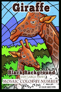 Giraffe Easy Large Print Mosaic Color By Number - BLACK BACKGROUND