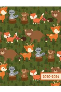 2020-2024: Five Year Monthly Planner - 60 Month Calendar Scheduler Diary for 5 Years With Notes - Deer Fox Bear Raccoon (8.5"x11")