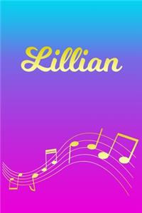 Lillian: Sheet Music Note Manuscript Notebook Paper - Pink Blue Gold Personalized Letter L Initial Custom First Name Cover - Musician Composer Instrument Com