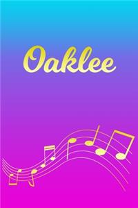 Oaklee: Sheet Music Note Manuscript Notebook Paper - Pink Blue Gold Personalized Letter O Initial Custom First Name Cover - Musician Composer Instrument Com