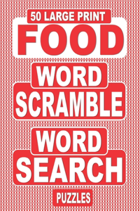 50 Large Print FOOD Word Scramble Word Search Puzzles