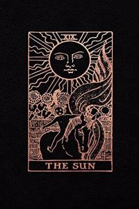 The Sun: Tarot Card Journal, Black and Rose Gold - College Ruled Tarot Card Notebook, 5 x 8