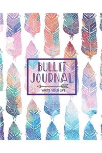 Bullet Journal Dot Grid for 90 Days, Numbered Pages Quarterly Journal Diary, Bohemian Feather African Colorful Tribal: Large Bullet Journal 8x10 with 150 Blank Dot Grid Pages with Number