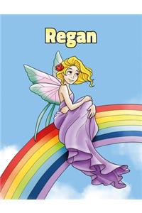 Regan: Personalized Composition Notebook - Wide Ruled (Lined) Journal. Rainbow Fairy Cartoon Cover. For Grade Students, Elementary, Primary, Middle School,