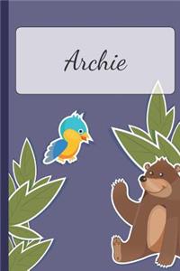 Archie: Personalized Notebooks - Sketchbook for Kids with Name Tag - Drawing for Beginners with 110 Dot Grid Pages - 6x9 / A5 size Name Notebook - Perfect a