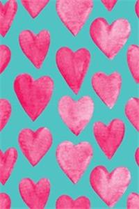 Turquoise and Pink Watercolor Hearts Journal