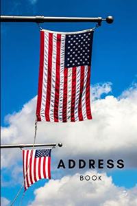 Address Book: Phone book, Addresses, 6x9 Journal, Notebook, Birthdays, Anniversaries, Emails, Business Contacts, Emergencies, Two American Flags