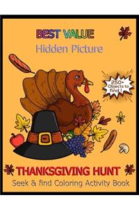 BEST VALUE Hidden Picture THANKSGIVING HUNT Seek and Find Coloring Activity Book