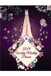 2019 Weekly Monthly Planner: Meditation Floral Design, 8.5
