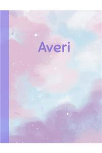 Averi: Personalized Composition Notebook - College Ruled (Lined) Exercise Book for School Notes, Assignments, Homework, Essay Writing. Pink Blue Purple Cov