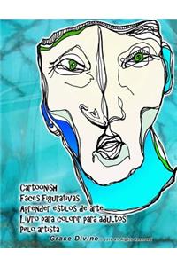 Cartoonish Faces figurativas Aprender estilos de arte Livro para colorir para adultos Pelo artista Grace Divine