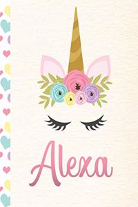 Alexa: Personalized Unicorn Sketchbook For Girls With Pink Name - 8.5x11 110 Pages. Doodle, Sketch, Create!