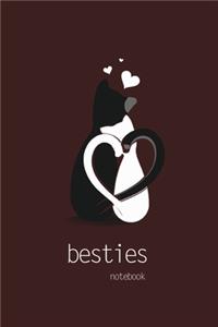 Besties Notebook, Blank Write-in Journal, Dotted Lines, Wide Ruled, Medium (A5) 6 x 9 Inches (Coffee)