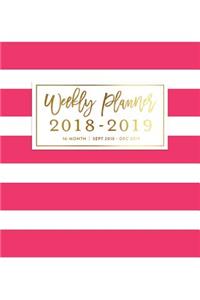 Weekly Planner 2018 - 2019, 16 Month: Hot Pink Cabana Stripe Organizer, September 2018 - December 2019