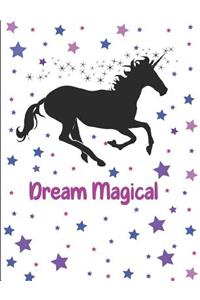 Dream Magical: Unicorn With Purple Stars Wide Ruled Composition Notebook