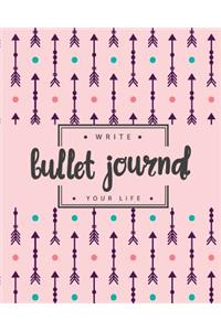 Bullet Journal Dotted Grid Dated Notebook, Pink Mint Tribal Arrow Drawing: Large Quarterly Bullet Journal Blank Pages with Number, 150p, 8x10