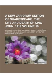 A New Variorum Edition of Shakespeare Volume 19