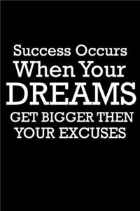Success occurs when your dreams get bigger than your excuses. Never Stop Dreaming Journal